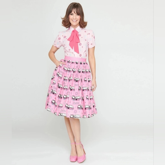 Unique Vintage Dresses & Skirts - Barbie x Unique Vintage 1970s Pink Barbie Bus Gellar Swing Skirt - L/10-12